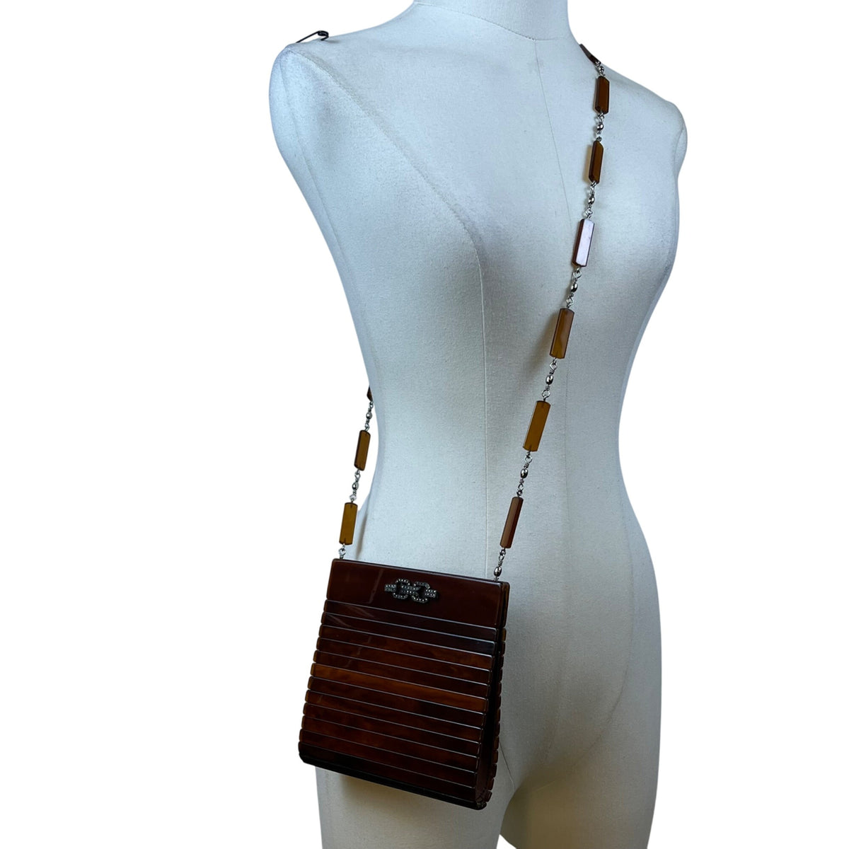 Judith Jack Women’s Brown Resin Beaded Chain Vintage Style Shoulder Bag