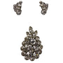 Vintage Cluster Rhinestone Pin & Clip-On Earrings Silver Tone Leaf Motif  Set