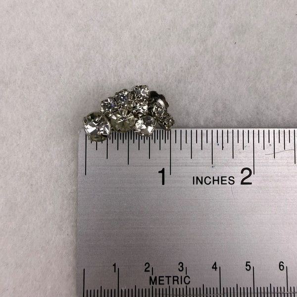 Vintage Cluster Rhinestone Pin & Clip-On Earrings Silver Tone Leaf Motif  Set