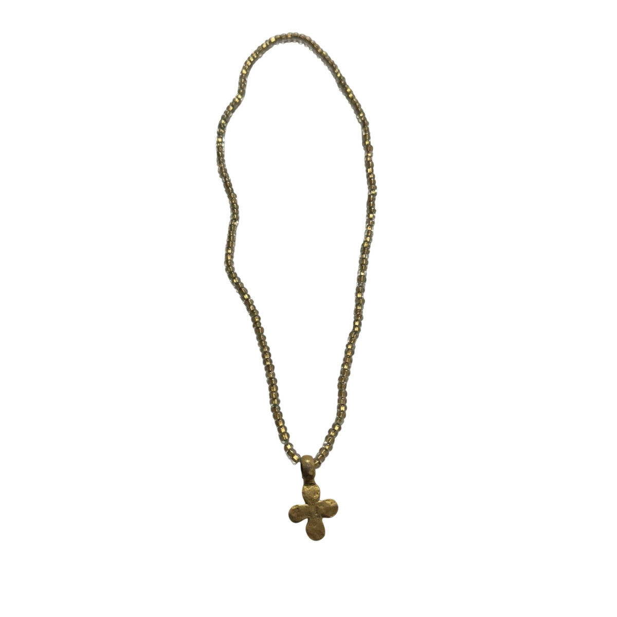 Handcrafted Metallic Beaded Necklace With Gold Cross Pendant