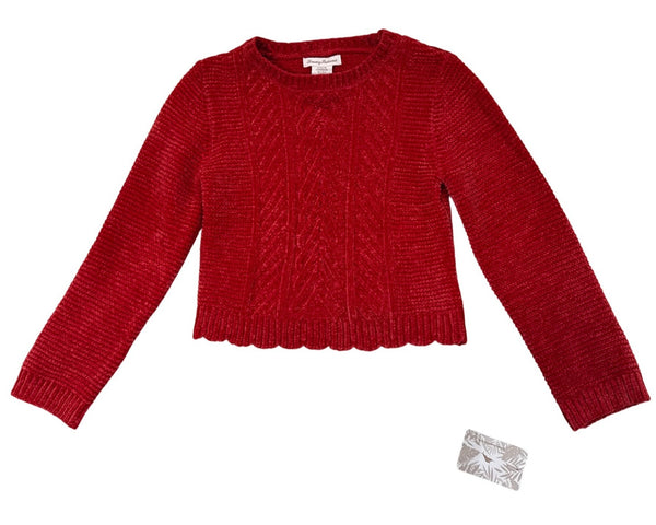 Tommy Bahama Girls Red Chenille Sweater Cable Knit Scalloped Hem Sz M 7/8 - New