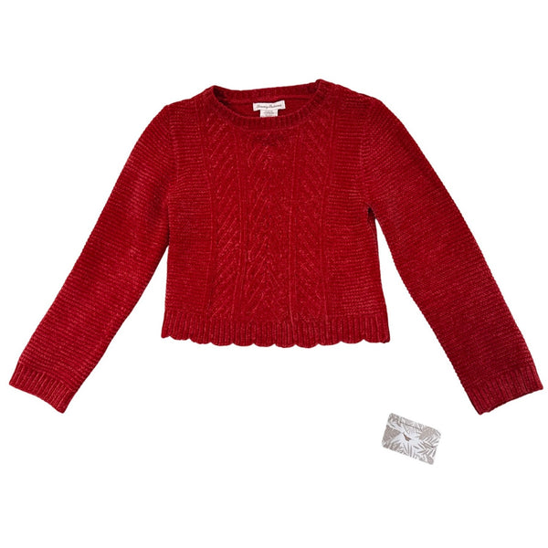 Tommy Bahama Girls Red Chenille Sweater Cable Knit Scalloped Hem Sz M 7/8 - New