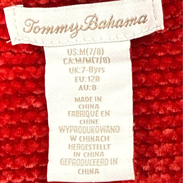 Tommy Bahama Girls Red Chenille Sweater Cable Knit Scalloped Hem Sz M 7/8 - New