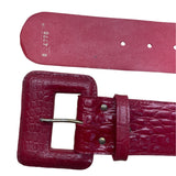 Vintage Red Crocodile Embossed Leather Belt With Square Buckle For Women