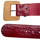 Vintage Red Crocodile Embossed Leather Belt With Square Buckle For Women