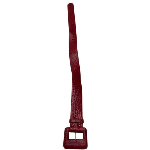 Vintage Red Crocodile Embossed Leather Belt With Square Buckle For Women