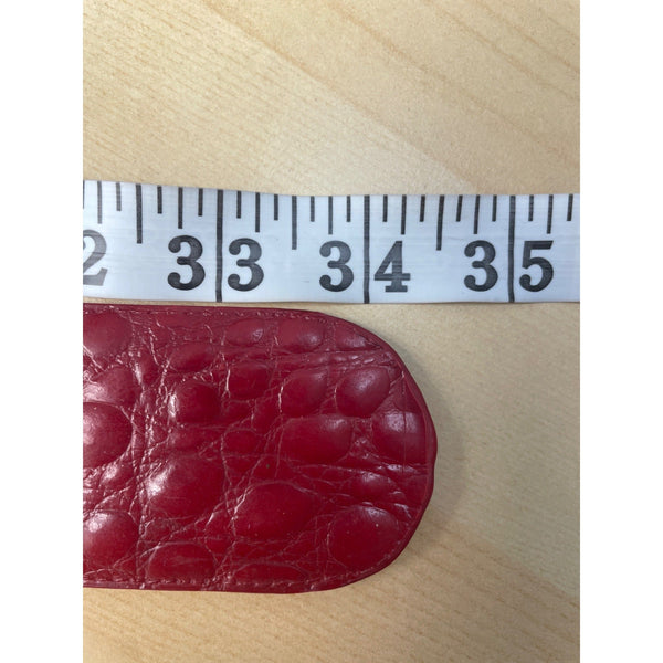 Vintage Red Crocodile Embossed Leather Belt With Square Buckle For Women