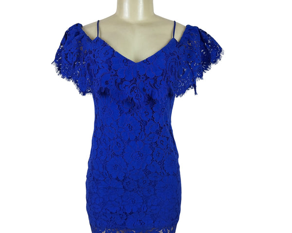 Ralph Lauren Blue Women’s Spaghetti Strap Floral Mini Dress Cold Shoulder Sz OP