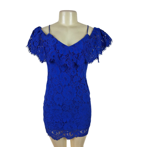 Ralph Lauren Blue Women’s Spaghetti Strap Floral Mini Dress Cold Shoulder Sz OP