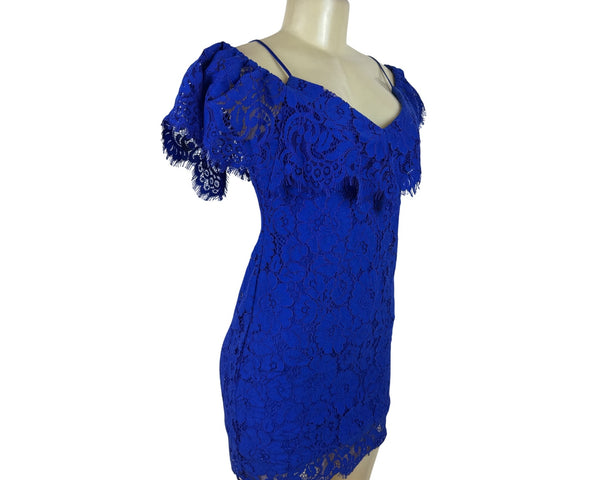 Ralph Lauren Blue Women’s Spaghetti Strap Floral Mini Dress Cold Shoulder Sz OP