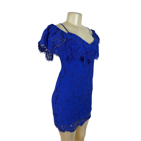 Ralph Lauren Blue Women’s Spaghetti Strap Floral Mini Dress Cold Shoulder Sz OP