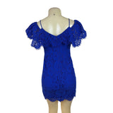 Ralph Lauren Blue Women’s Spaghetti Strap Floral Mini Dress Cold Shoulder Sz OP