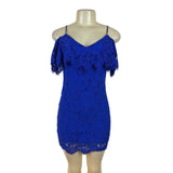 Ralph Lauren Blue Women’s Spaghetti Strap Floral Mini Dress Cold Shoulder Sz OP