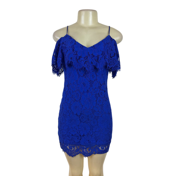 Ralph Lauren Blue Women’s Spaghetti Strap Floral Mini Dress Cold Shoulder Sz OP