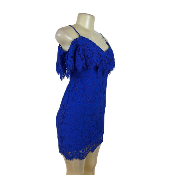 Ralph Lauren Blue Women’s Spaghetti Strap Floral Mini Dress Cold Shoulder Sz OP