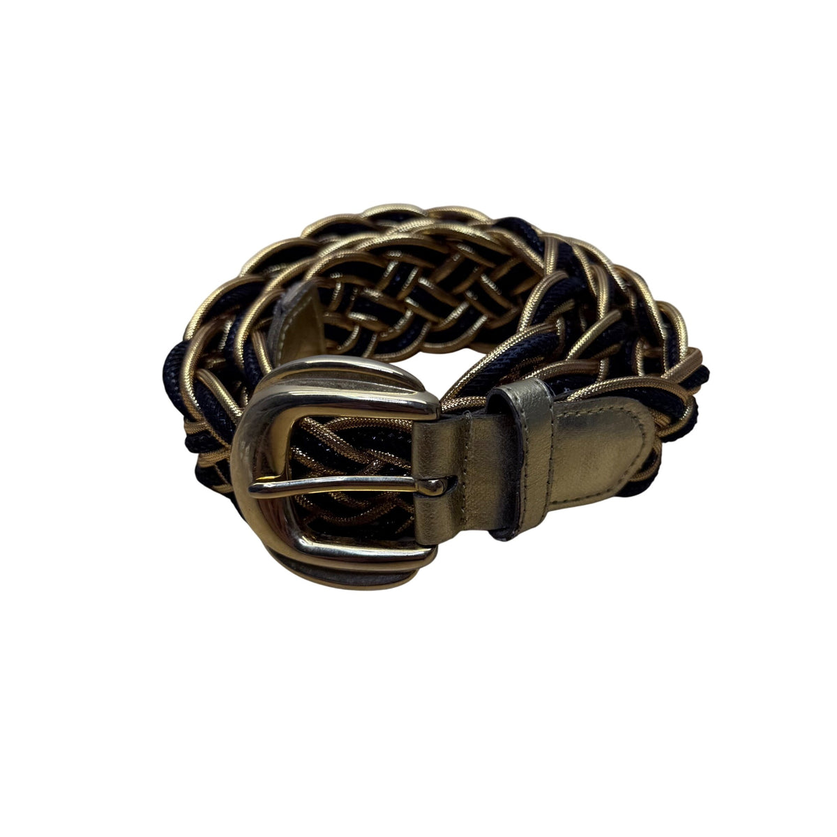 Gold & Black Braided Women’s Belt Faux Leather Wide M/L Size 2112 Made In Taiwan