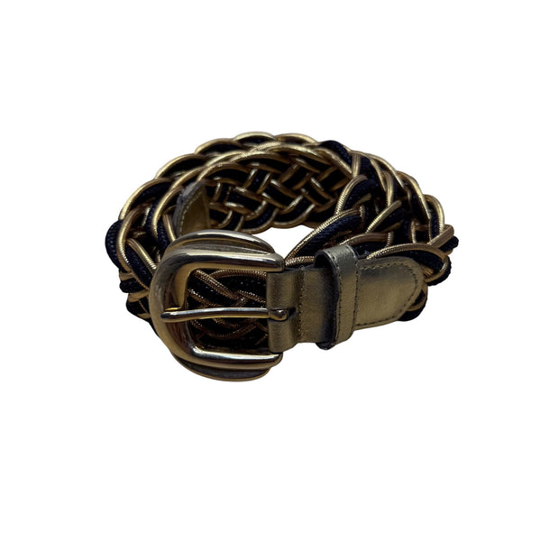 Gold & Black Braided Women’s Belt Faux Leather Wide M/L Size 2112 Made In Taiwan