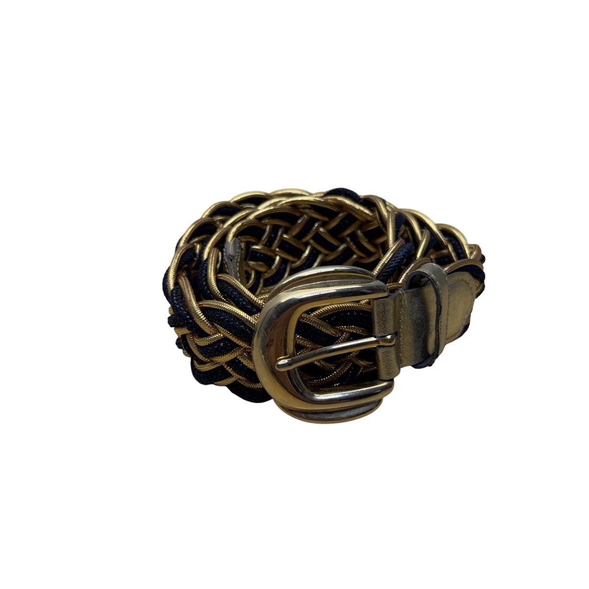 Gold & Black Braided Women’s Belt Faux Leather Wide M/L Size 2112 Made In Taiwan