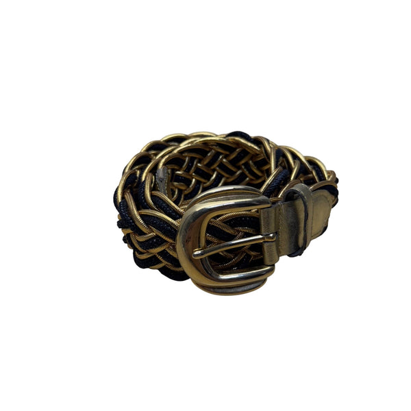 Gold & Black Braided Women’s Belt Faux Leather Wide M/L Size 2112 Made In Taiwan