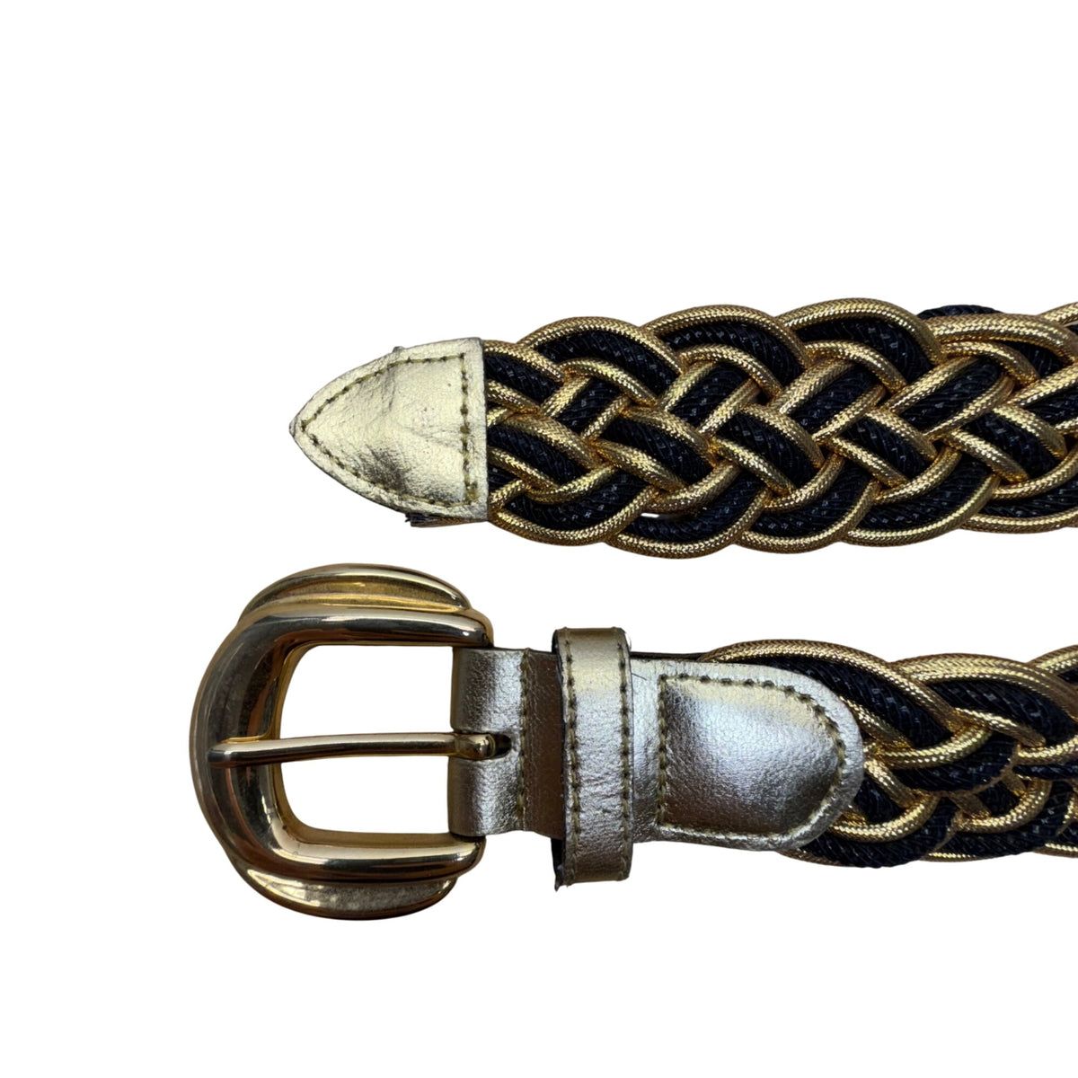 Gold & Black Braided Women’s Belt Faux Leather Wide M/L Size 2112 Made In Taiwan