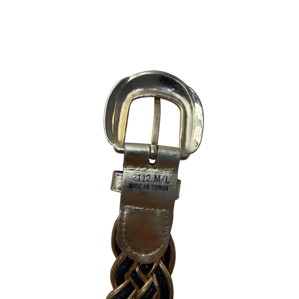 Gold & Black Braided Women’s Belt Faux Leather Wide M/L Size 2112 Made In Taiwan