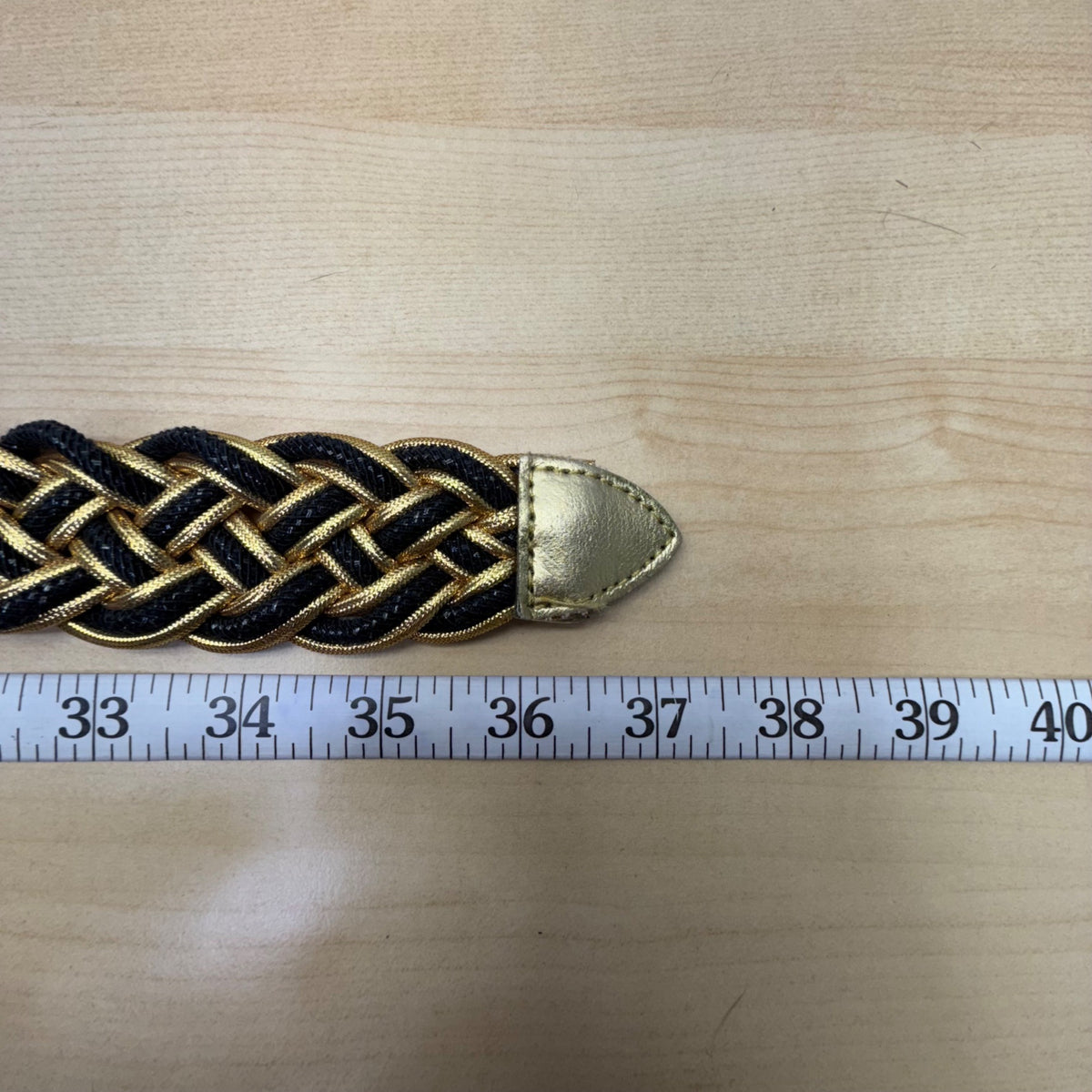 Gold & Black Braided Women’s Belt Faux Leather Wide M/L Size 2112 Made In Taiwan