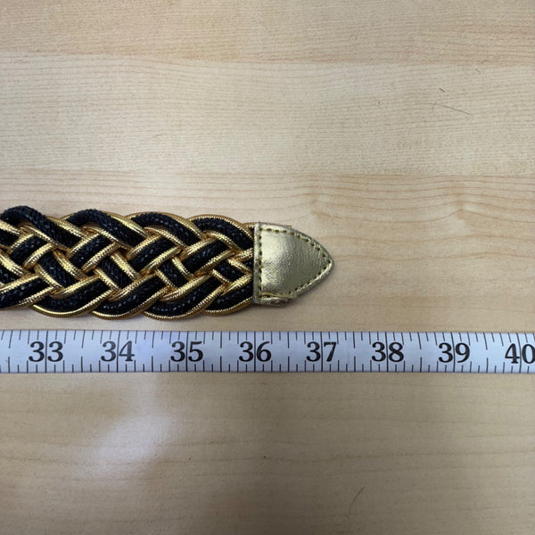 Gold & Black Braided Women’s Belt Faux Leather Wide M/L Size 2112 Made In Taiwan