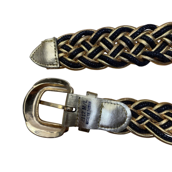Gold & Black Braided Women’s Belt Faux Leather Wide M/L Size 2112 Made In Taiwan