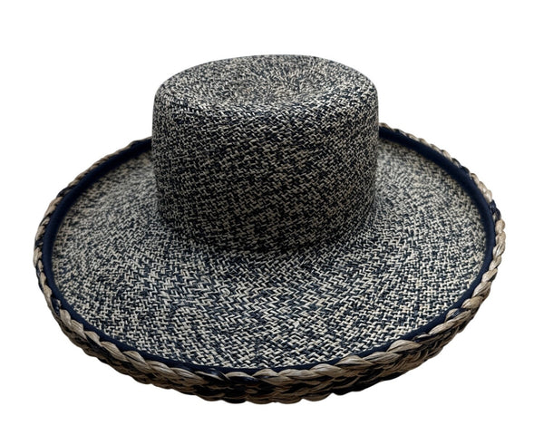 Vintage 80s Talbots Sun Hat With Braided Banding Black Woven Straw and Wide Brim