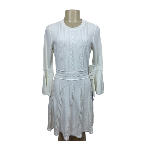 Eliza J Women’s White Ivory Knit Bell Sleeves  Dress Sz M New