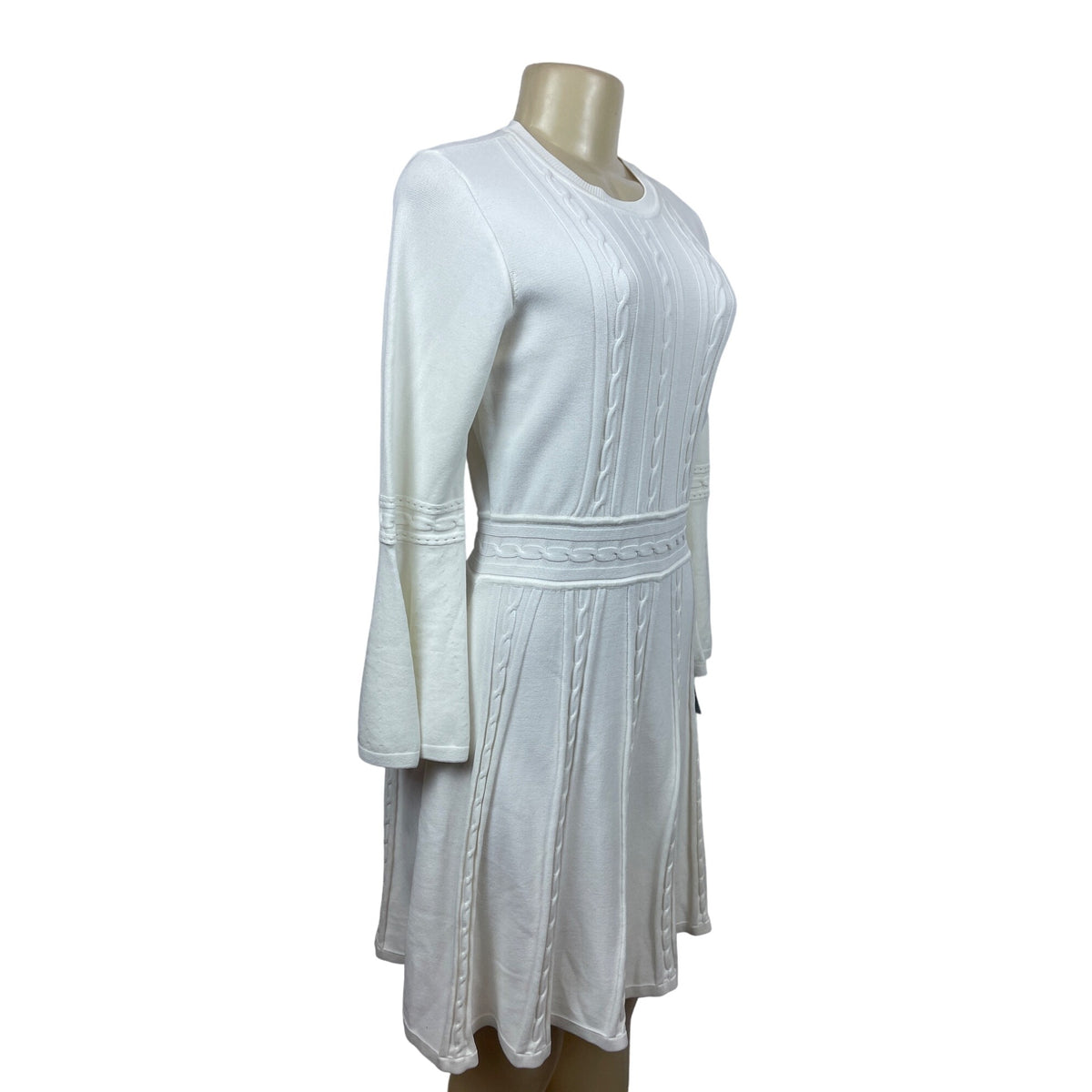 Eliza J Women’s White Ivory Knit Bell Sleeves  Dress Sz M New