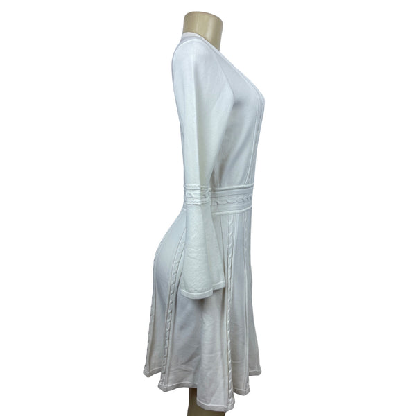 Eliza J Women’s White Ivory Knit Bell Sleeves  Dress Sz M New
