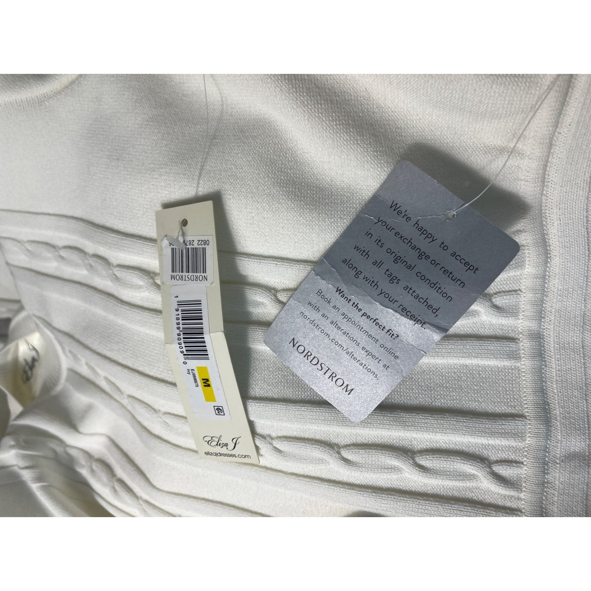 Eliza J Women’s White Ivory Knit Bell Sleeves  Dress Sz M New