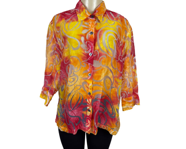 Notations Womens Vibrant Swirl Pattern Button-Up Shirt Multicolor Top Size XL