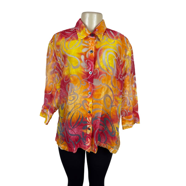 Notations Womens Vibrant Swirl Pattern Button-Up Shirt Multicolor Top Size XL