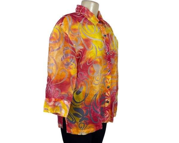 Notations Womens Vibrant Swirl Pattern Button-Up Shirt Multicolor Top Size XL