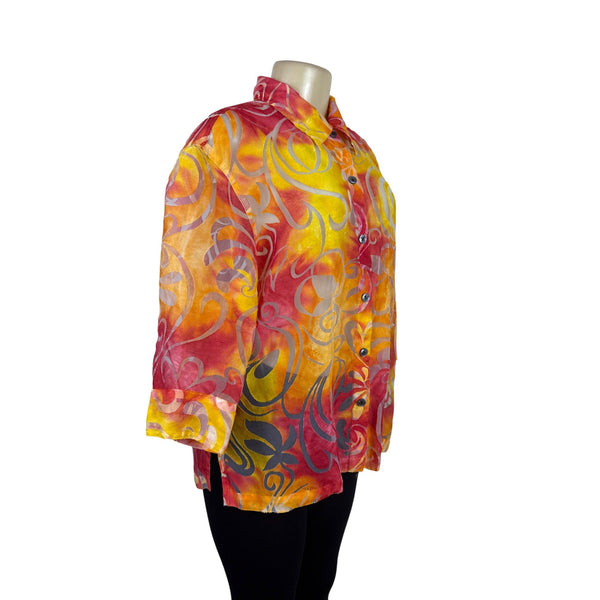 Notations Womens Vibrant Swirl Pattern Button-Up Shirt Multicolor Top Size XL
