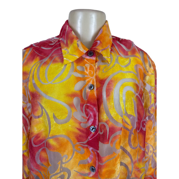 Notations Womens Vibrant Swirl Pattern Button-Up Shirt Multicolor Top Size XL