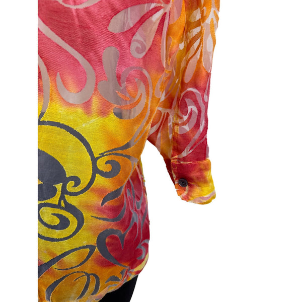 Notations Womens Vibrant Swirl Pattern Button-Up Shirt Multicolor Top Size XL