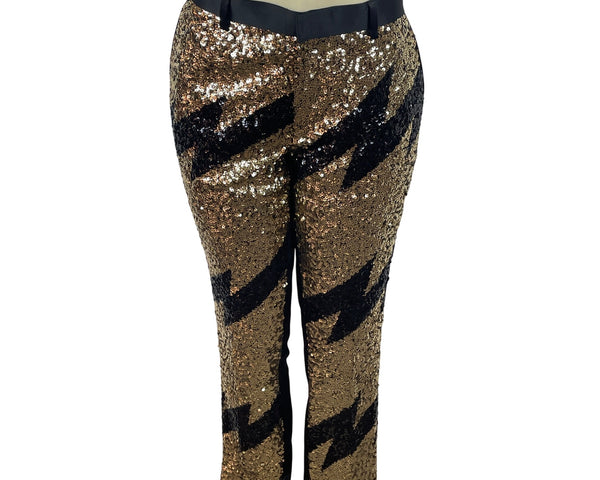 Asos Womens Black & Gold Sequined Straight Pants With Zigzag Pattern Sz 34x30