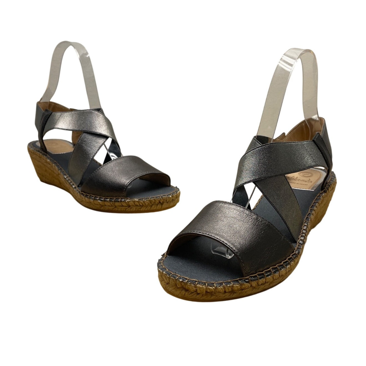 Vidorreta Womens Metallic Graphite Napa Strappy V Love Wedge Sandals Size 40 New