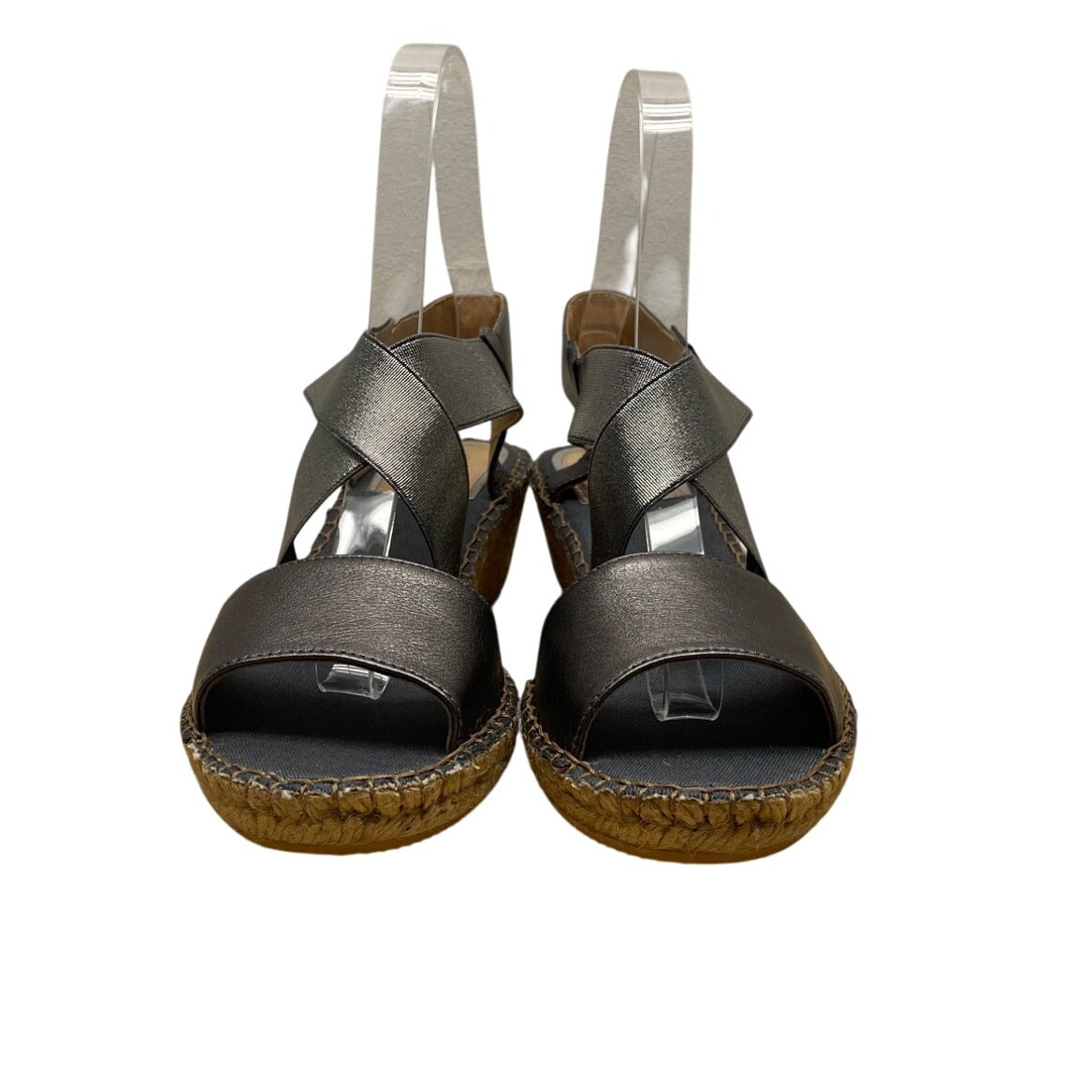 Vidorreta Womens Metallic Graphite Napa Strappy V Love Wedge Sandals Size 40 New