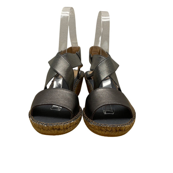 Vidorreta Womens Metallic Graphite Napa Strappy V Love Wedge Sandals Size 40 New