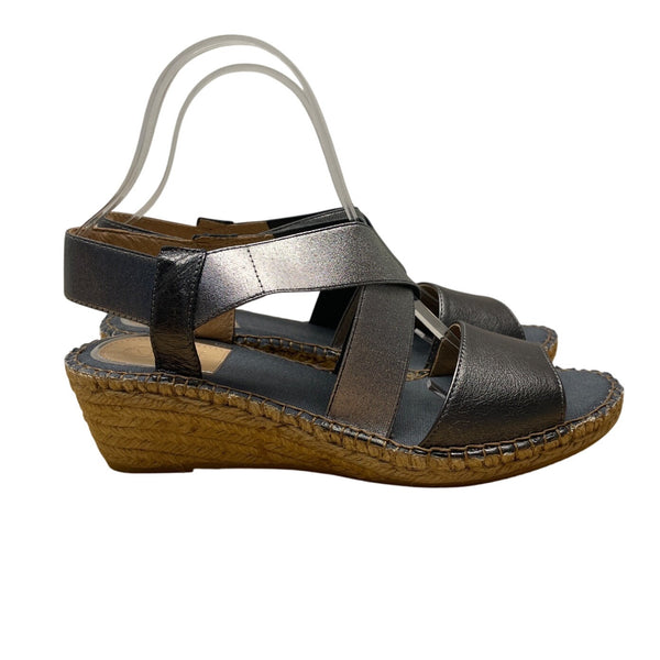Vidorreta Womens Metallic Graphite Napa Strappy V Love Wedge Sandals Size 40 New