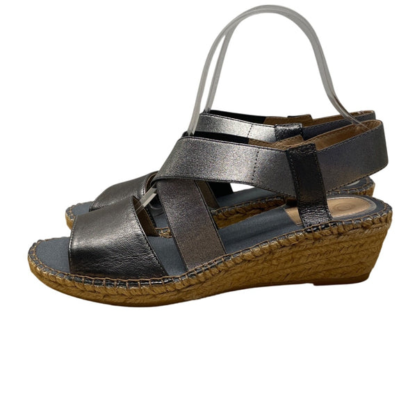 Vidorreta Womens Metallic Graphite Napa Strappy V Love Wedge Sandals Size 40 New
