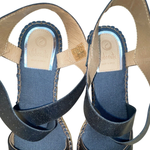 Vidorreta Womens Metallic Graphite Napa Strappy V Love Wedge Sandals Size 40 New