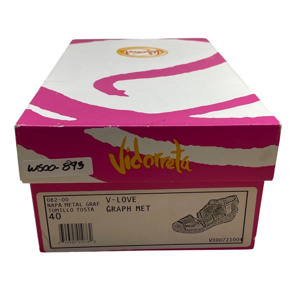 Vidorreta Womens Metallic Graphite Napa Strappy V Love Wedge Sandals Size 40 New