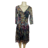 Elana Kattan Floral V-Neck Flowing Flare Paneled Skirt Women Dress Sz M - NEW