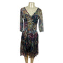 Elana Kattan Floral V-Neck Flowing Flare Paneled Skirt Women Dress Sz M - NEW