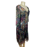 Elana Kattan Floral V-Neck Flowing Flare Paneled Skirt Women Dress Sz M - NEW